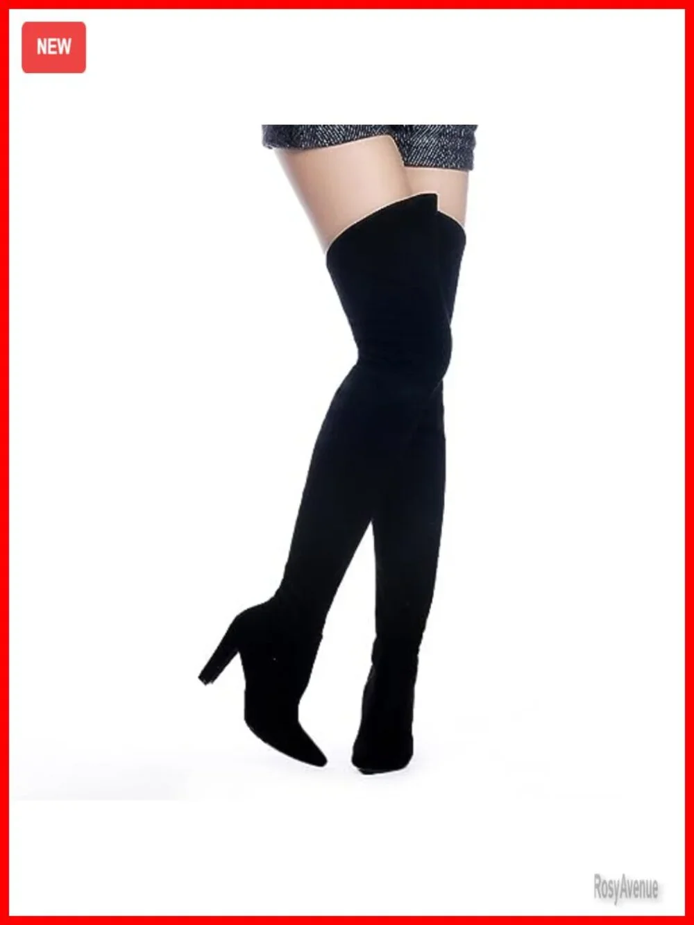Stretch Suede Chunky Heel Over The Knee Boots Thigh High Round Toe Zip Closure